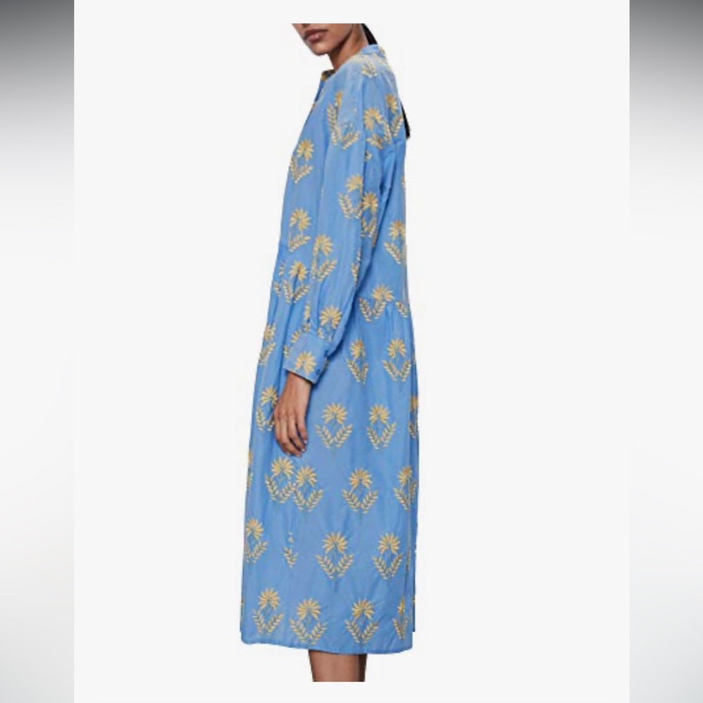Zara Blue and Yellow Floral Long Sleeve Dress embroidered - Picture 3 of 10